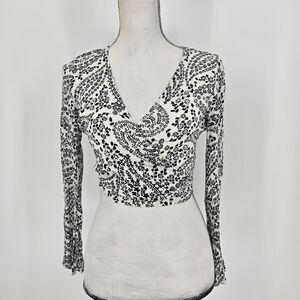 Jack By BB Dakota Black White Floral Wrap Crop Top XS